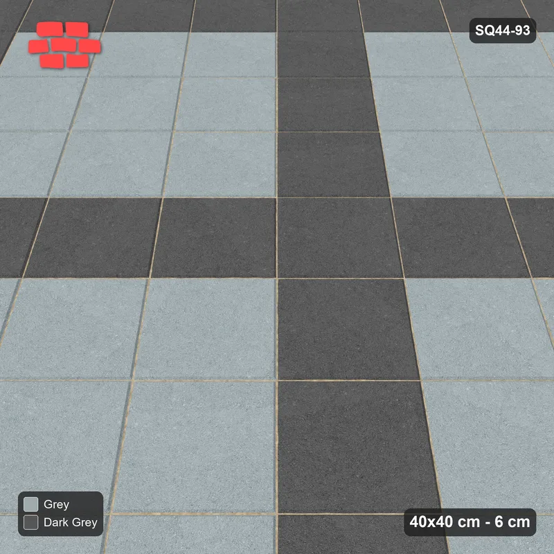 Interlock (Pasco) 40x40 cm · SQ44-93 · Diagonal Plaza Grid · Side view Interlock (Pasco) 40x40 cm · SQ44-93 · Diagonal Plaza Grid · Side view