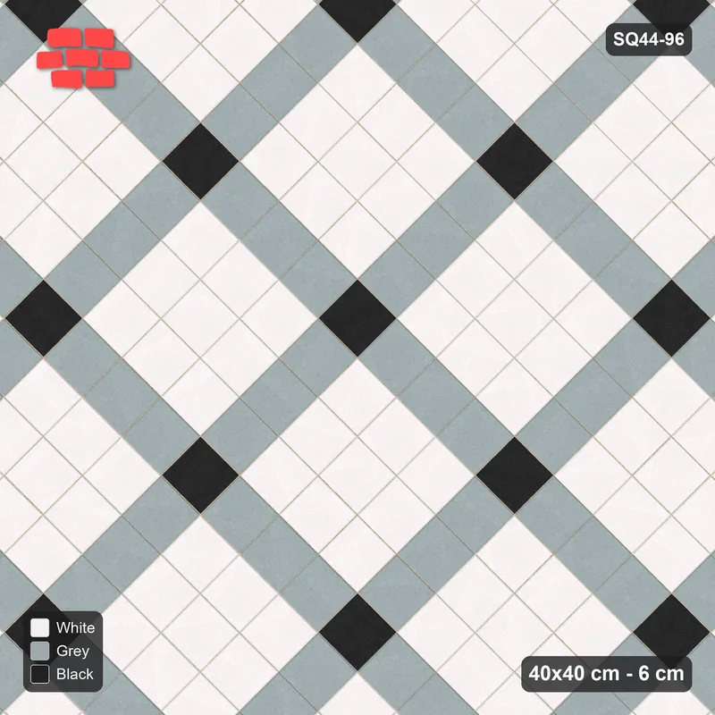 Interlock (Pasco) 40x40 cm · SQ44-96 · Diagonal Grid with Corner Accents · Top view Interlock (Pasco) 40x40 cm · SQ44-96 · Diagonal Grid with Corner Accents · Top view