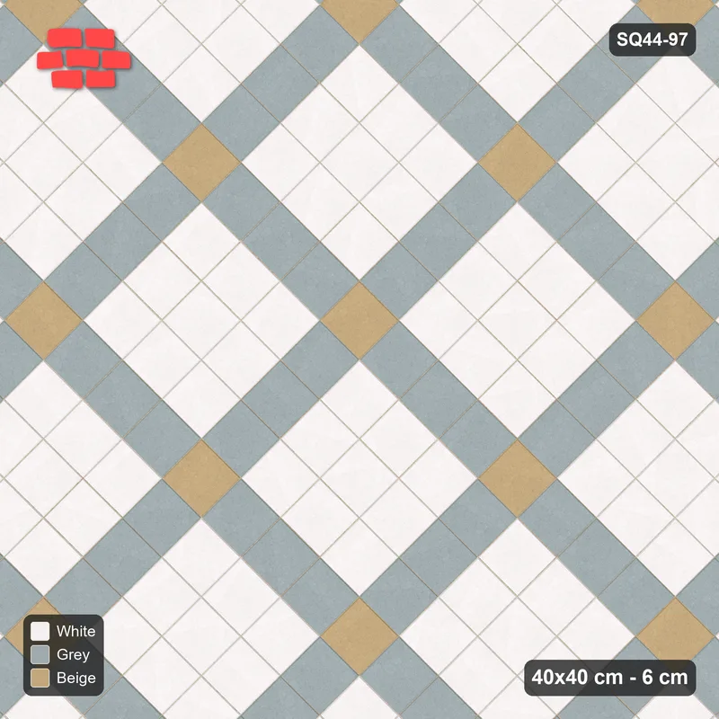 Interlock (Pasco) 40x40 cm · SQ44-97 · Diagonal Grid with Corner Accents · Top view Interlock (Pasco) 40x40 cm · SQ44-97 · Diagonal Grid with Corner Accents · Top view