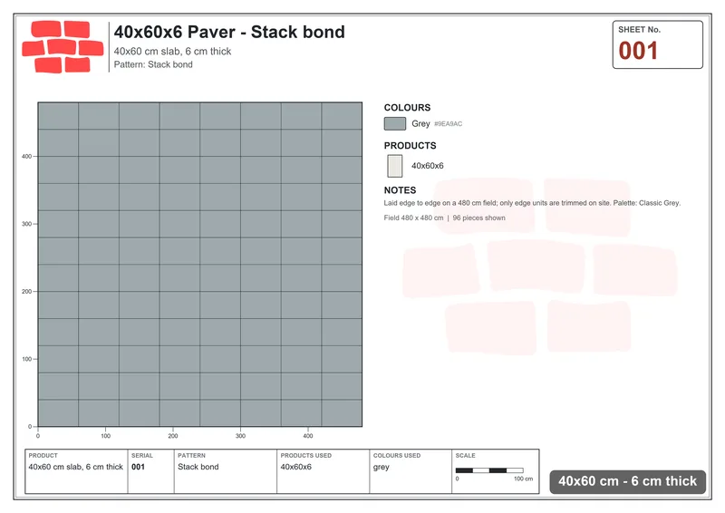 Interlock (Pasco) 40x60 cm · RC46-1 · Stack bond · Laying plan Interlock (Pasco) 40x60 cm · RC46-1 · Stack bond · Laying plan