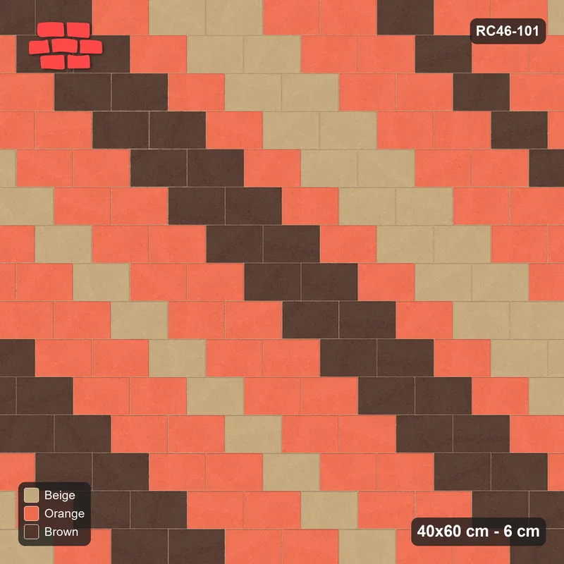 Interlock (Pasco) 40x60 cm · RC46-101 · Running Bond 1/3, Three-Tone Diagonal in 40H Kerb Frame · Top view Interlock (Pasco) 40x60 cm · RC46-101 · Running Bond 1/3, Three-Tone Diagonal in 40H Kerb Frame · Top view