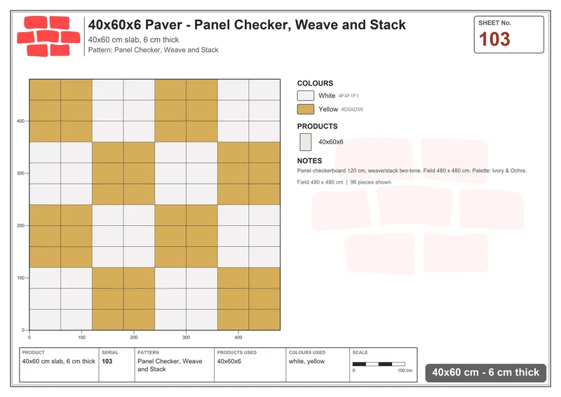 Interlock (Pasco) 40x60 cm · RC46-103 · Panel Checker, Weave and Stack · Laying plan Interlock (Pasco) 40x60 cm · RC46-103 · Panel Checker, Weave and Stack · Laying plan