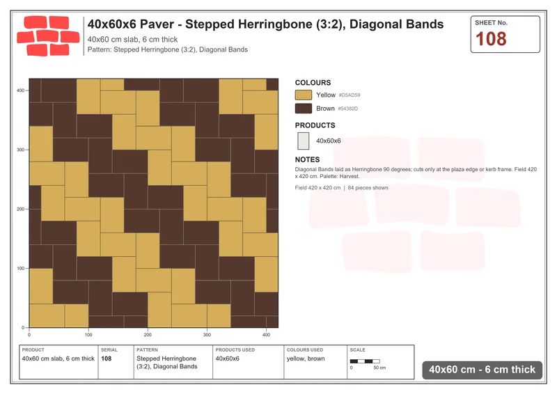 Interlock (Pasco) 40x60 cm · RC46-108 · Stepped Herringbone (3:2), Diagonal Bands · Laying plan Interlock (Pasco) 40x60 cm · RC46-108 · Stepped Herringbone (3:2), Diagonal Bands · Laying plan