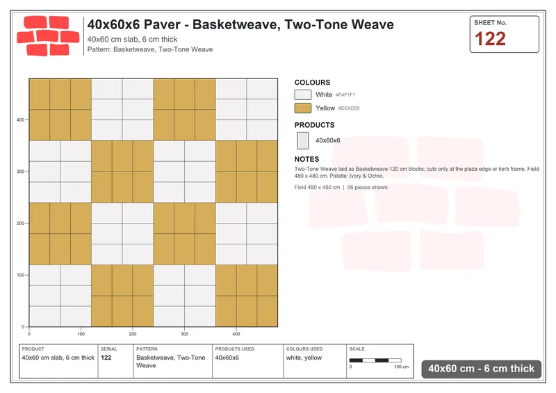 Interlock (Pasco) 40x60 cm · RC46-122 · Basketweave, Two-Tone Weave · Laying plan Interlock (Pasco) 40x60 cm · RC46-122 · Basketweave, Two-Tone Weave · Laying plan