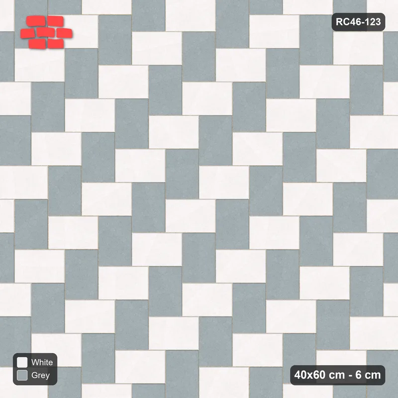 Interlock (Pasco) 40x60 cm · RC46-123 · Stepped Herringbone (3:2), Two-Tone Weave · Top view Interlock (Pasco) 40x60 cm · RC46-123 · Stepped Herringbone (3:2), Two-Tone Weave · Top view