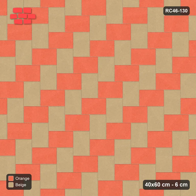 Interlock (Pasco) 40x60 cm · RC46-130 · Stepped Herringbone (3:2), Two-Tone Weave in 54H Kerb Frame · Top view Interlock (Pasco) 40x60 cm · RC46-130 · Stepped Herringbone (3:2), Two-Tone Weave in 54H Kerb Frame · Top view