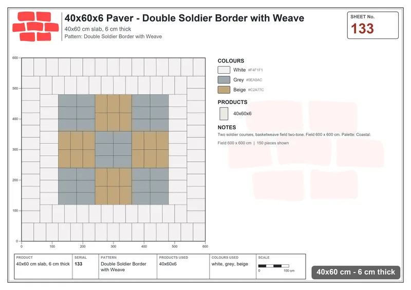 Interlock (Pasco) 40x60 cm · RC46-133 · Double Soldier Border with Weave · Laying plan Interlock (Pasco) 40x60 cm · RC46-133 · Double Soldier Border with Weave · Laying plan