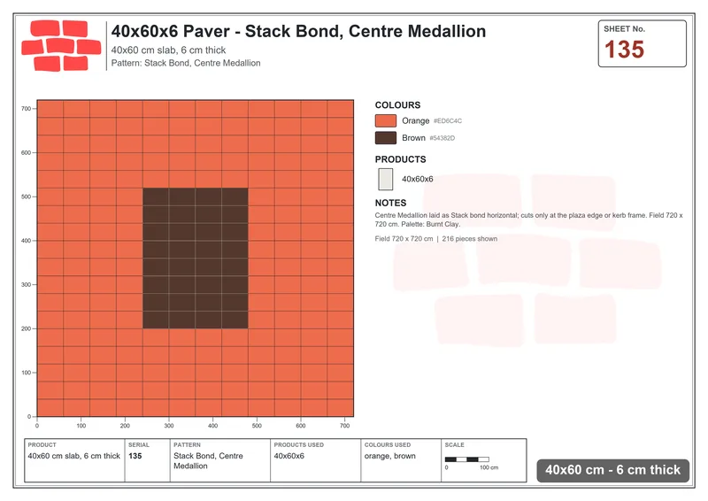 Interlock (Pasco) 40x60 cm · RC46-135 · Stack Bond, Centre Medallion · Laying plan Interlock (Pasco) 40x60 cm · RC46-135 · Stack Bond, Centre Medallion · Laying plan