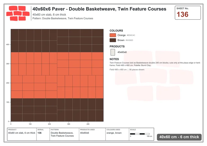 Interlock (Pasco) 40x60 cm · RC46-136 · Double Basketweave, Twin Feature Courses · Laying plan Interlock (Pasco) 40x60 cm · RC46-136 · Double Basketweave, Twin Feature Courses · Laying plan