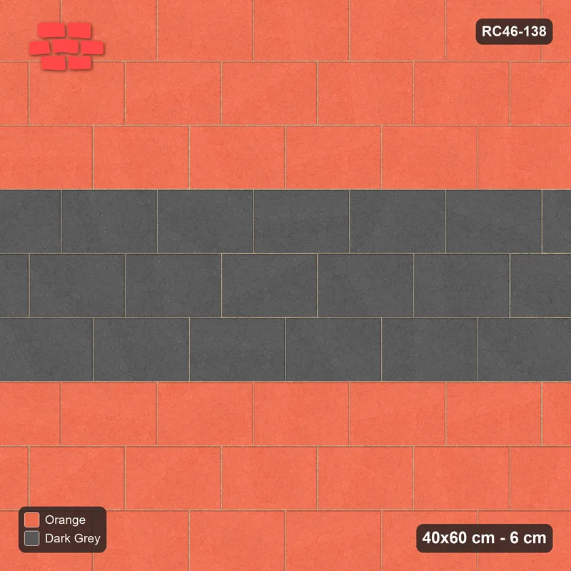 Interlock (Pasco) 40x60 cm · RC46-138 · Running Bond 1/3, Feature Band in 54B Kerb Frame · Top view Interlock (Pasco) 40x60 cm · RC46-138 · Running Bond 1/3, Feature Band in 54B Kerb Frame · Top view
