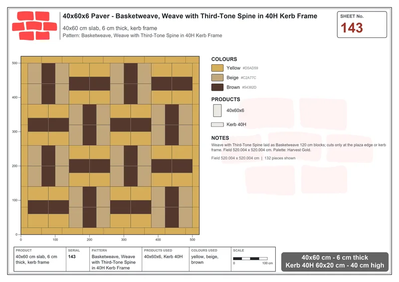 Interlock (Pasco) 40x60 cm · RC46-143 · Basketweave, Weave with Third-Tone Spine in 40H Kerb Frame · Laying plan Interlock (Pasco) 40x60 cm · RC46-143 · Basketweave, Weave with Third-Tone Spine in 40H Kerb Frame · Laying plan