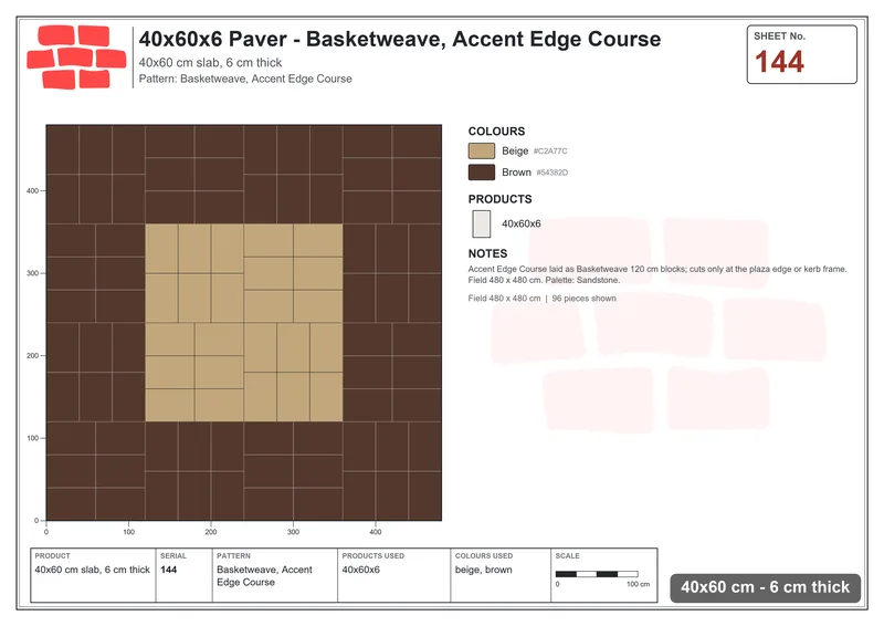 Interlock (Pasco) 40x60 cm · RC46-144 · Basketweave, Accent Edge Course · Laying plan Interlock (Pasco) 40x60 cm · RC46-144 · Basketweave, Accent Edge Course · Laying plan