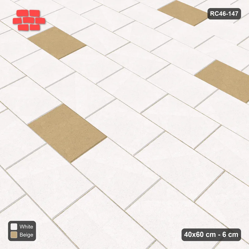 Interlock (Pasco) 40x60 cm · RC46-147 · Running Bond 1/2, Scattered Inlay Slabs · Side view Interlock (Pasco) 40x60 cm · RC46-147 · Running Bond 1/2, Scattered Inlay Slabs · Side view