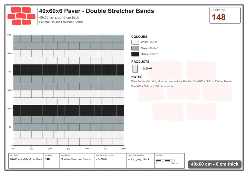 Interlock (Pasco) 40x60 cm · RC46-148 · Double Stretcher Bands · Laying plan Interlock (Pasco) 40x60 cm · RC46-148 · Double Stretcher Bands · Laying plan