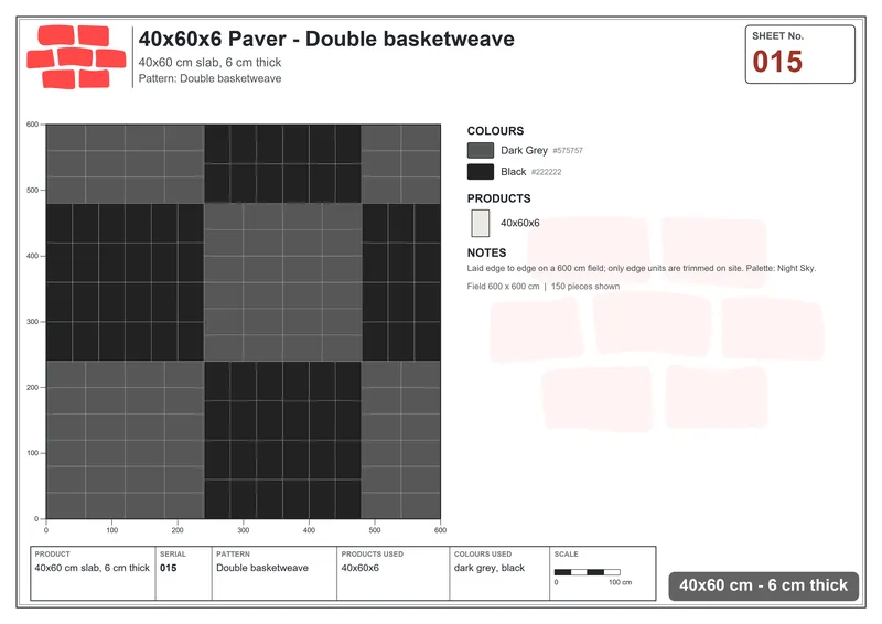 Interlock (Pasco) 40x60 cm · RC46-15 · Double basketweave · Laying plan Interlock (Pasco) 40x60 cm · RC46-15 · Double basketweave · Laying plan