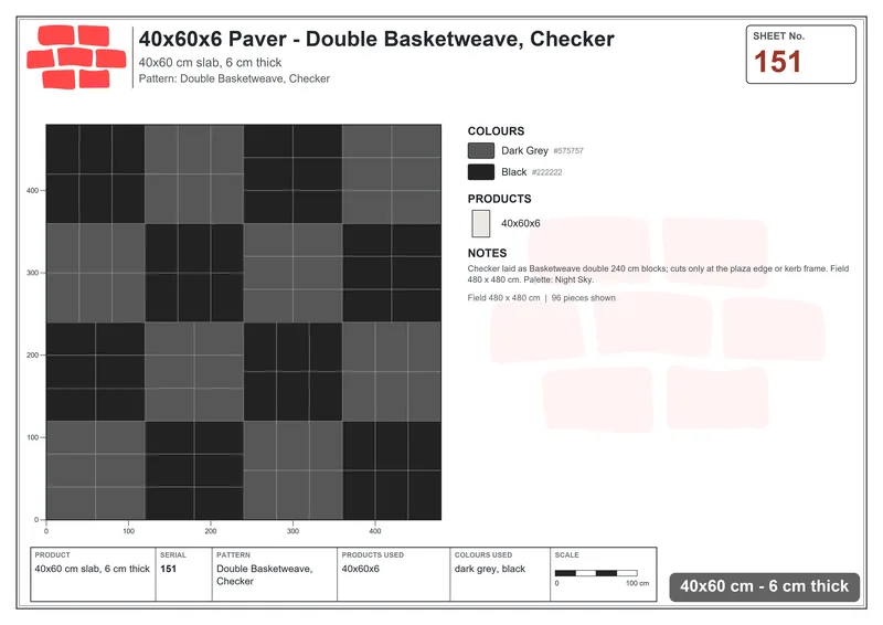 Interlock (Pasco) 40x60 cm · RC46-151 · Double Basketweave, Checker · Laying plan Interlock (Pasco) 40x60 cm · RC46-151 · Double Basketweave, Checker · Laying plan