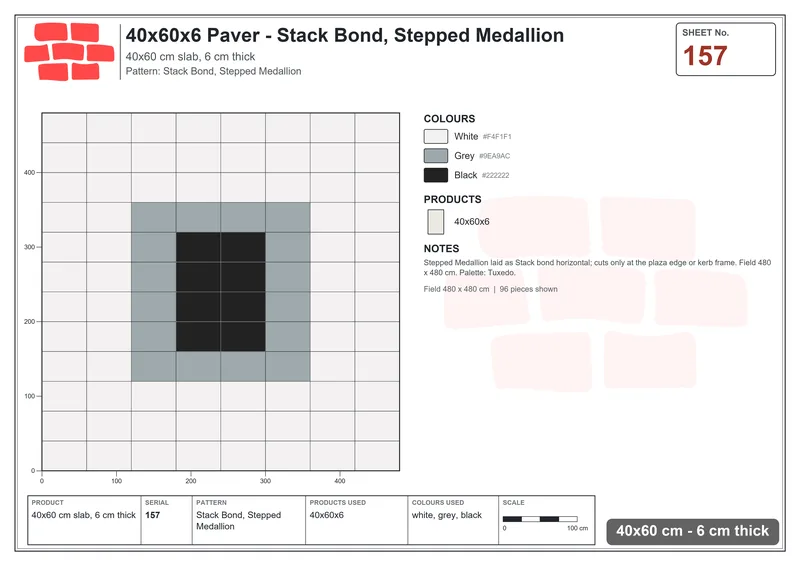 Interlock (Pasco) 40x60 cm · RC46-157 · Stack Bond, Stepped Medallion · Laying plan Interlock (Pasco) 40x60 cm · RC46-157 · Stack Bond, Stepped Medallion · Laying plan
