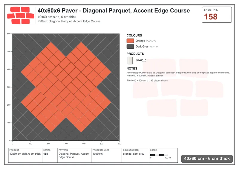 Interlock (Pasco) 40x60 cm · RC46-158 · Diagonal Parquet, Accent Edge Course · Laying plan Interlock (Pasco) 40x60 cm · RC46-158 · Diagonal Parquet, Accent Edge Course · Laying plan