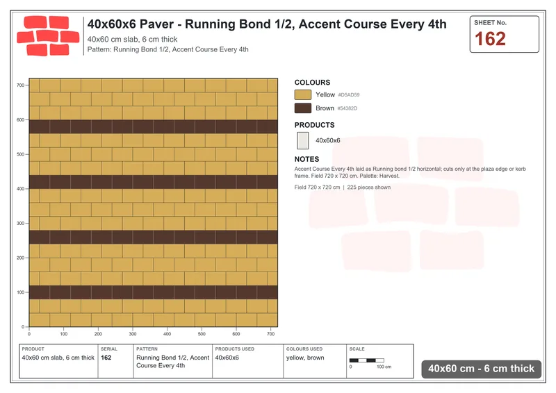 Interlock (Pasco) 40x60 cm · RC46-162 · Running Bond 1/2, Accent Course Every 4th · Laying plan Interlock (Pasco) 40x60 cm · RC46-162 · Running Bond 1/2, Accent Course Every 4th · Laying plan