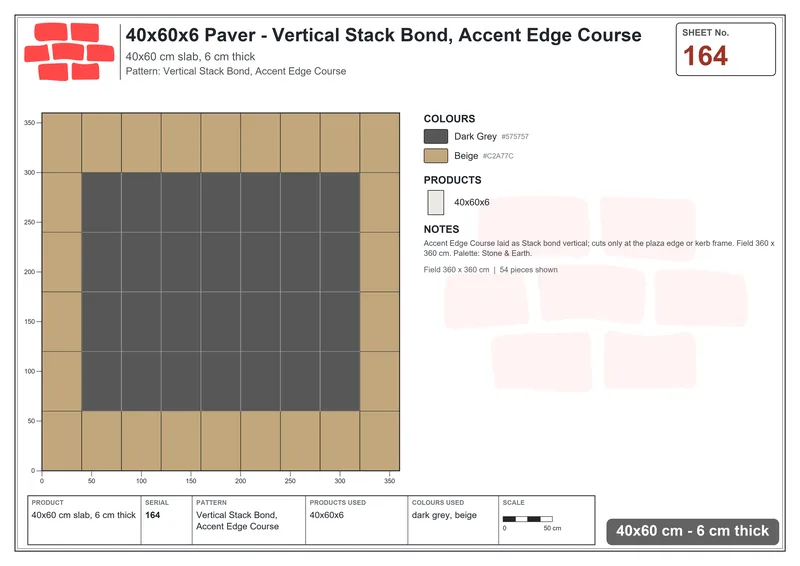 Interlock (Pasco) 40x60 cm · RC46-164 · Vertical Stack Bond, Accent Edge Course · Laying plan Interlock (Pasco) 40x60 cm · RC46-164 · Vertical Stack Bond, Accent Edge Course · Laying plan