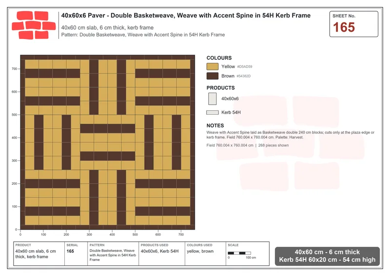 Interlock (Pasco) 40x60 cm · RC46-165 · Double Basketweave, Weave with Accent Spine in 54H Kerb Frame · Laying plan Interlock (Pasco) 40x60 cm · RC46-165 · Double Basketweave, Weave with Accent Spine in 54H Kerb Frame · Laying plan