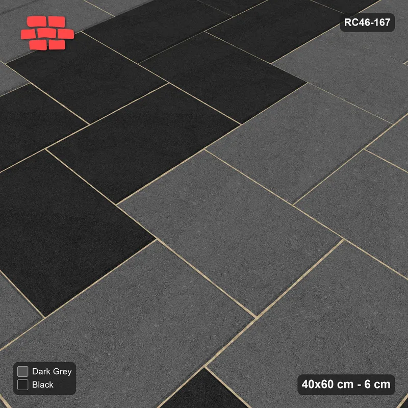 Interlock (Pasco) 40x60 cm · RC46-167 · Stepped Herringbone (3:2), Zigzag Stripes Wide in 40F Kerb Frame · Side view Interlock (Pasco) 40x60 cm · RC46-167 · Stepped Herringbone (3:2), Zigzag Stripes Wide in 40F Kerb Frame · Side view