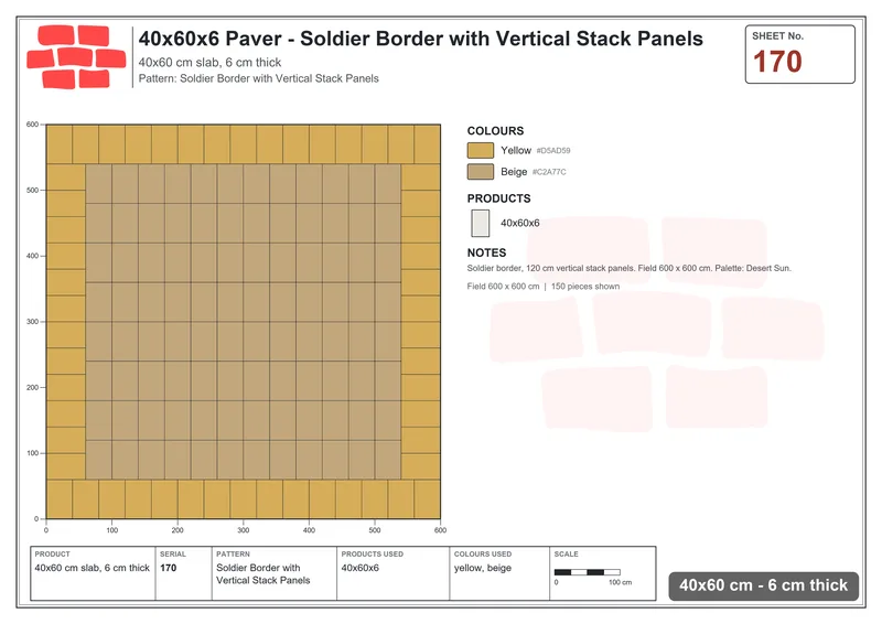 Interlock (Pasco) 40x60 cm · RC46-170 · Soldier Border with Vertical Stack Panels · Laying plan Interlock (Pasco) 40x60 cm · RC46-170 · Soldier Border with Vertical Stack Panels · Laying plan