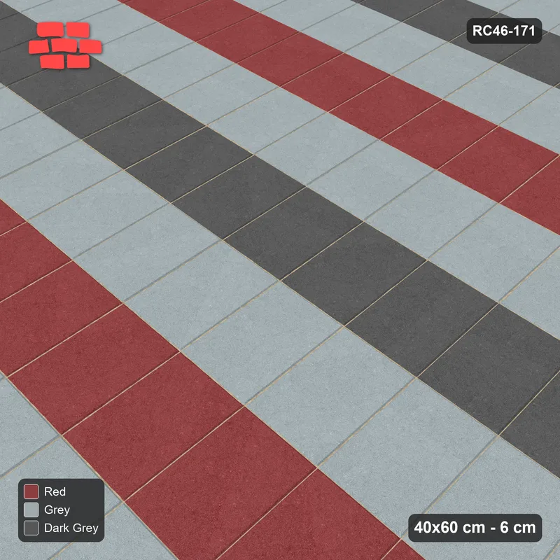 Interlock (Pasco) 40x60 cm · RC46-171 · Vertical Stack Bond, Three-Tone Rows in 30B Kerb Frame · Side view Interlock (Pasco) 40x60 cm · RC46-171 · Vertical Stack Bond, Three-Tone Rows in 30B Kerb Frame · Side view