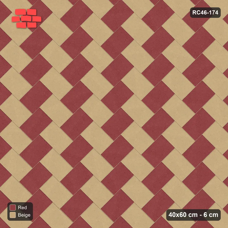 Interlock (Pasco) 40x60 cm · RC46-174 · Stepped Chevron (3:2), Two-Tone Weave in 40B Kerb Frame · Top view Interlock (Pasco) 40x60 cm · RC46-174 · Stepped Chevron (3:2), Two-Tone Weave in 40B Kerb Frame · Top view