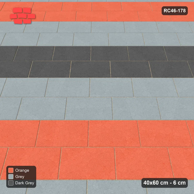 Interlock (Pasco) 40x60 cm · RC46-178 · Diagonal Running Bond, Three-Tone Course Pairs in 42H Kerb Frame · Side view Interlock (Pasco) 40x60 cm · RC46-178 · Diagonal Running Bond, Three-Tone Course Pairs in 42H Kerb Frame · Side view