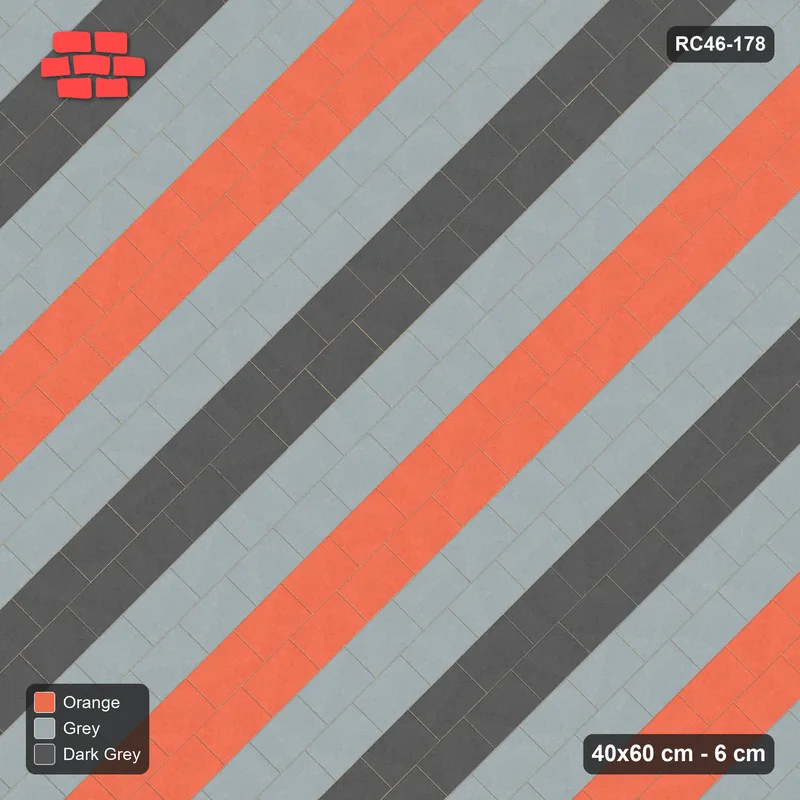 Interlock (Pasco) 40x60 cm · RC46-178 · Diagonal Running Bond, Three-Tone Course Pairs in 42H Kerb Frame · Top view Interlock (Pasco) 40x60 cm · RC46-178 · Diagonal Running Bond, Three-Tone Course Pairs in 42H Kerb Frame · Top view