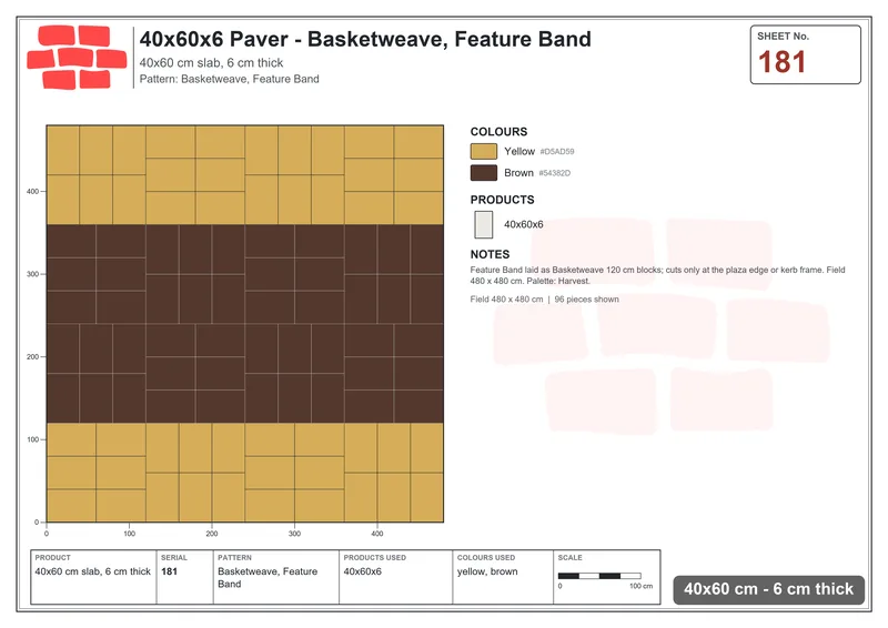 Interlock (Pasco) 40x60 cm · RC46-181 · Basketweave, Feature Band · Laying plan Interlock (Pasco) 40x60 cm · RC46-181 · Basketweave, Feature Band · Laying plan