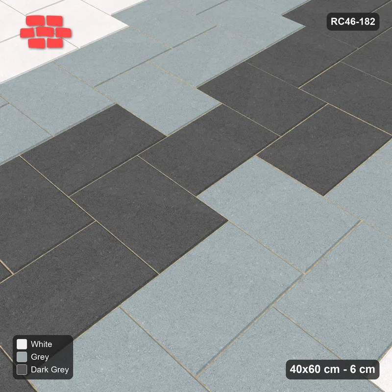 Interlock (Pasco) 40x60 cm · RC46-182 · Stepped Herringbone (3:2), Three-Tone Zigzag · Side view Interlock (Pasco) 40x60 cm · RC46-182 · Stepped Herringbone (3:2), Three-Tone Zigzag · Side view
