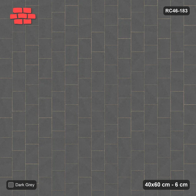 Interlock (Pasco) 40x60 cm · RC46-183 · Vertical Running Bond 1/3, Single Tone · Top view Interlock (Pasco) 40x60 cm · RC46-183 · Vertical Running Bond 1/3, Single Tone · Top view