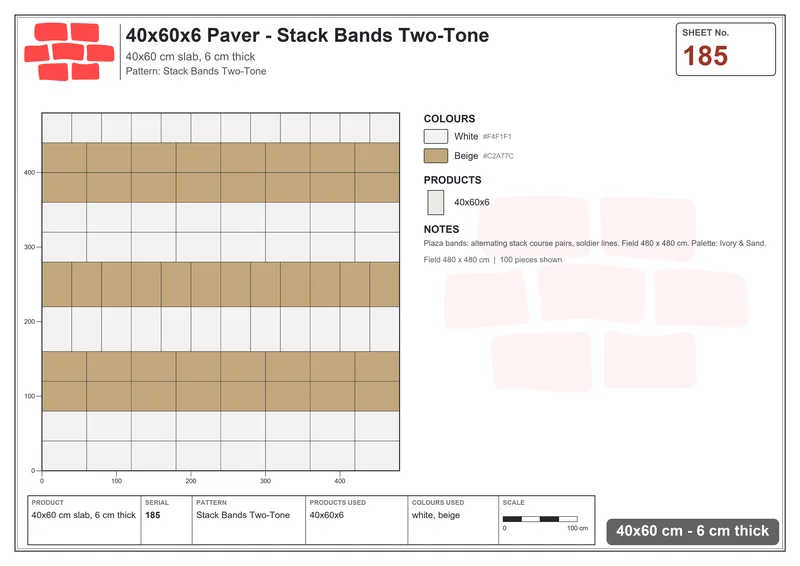 Interlock (Pasco) 40x60 cm · RC46-185 · Stack Bands Two-Tone · Laying plan Interlock (Pasco) 40x60 cm · RC46-185 · Stack Bands Two-Tone · Laying plan