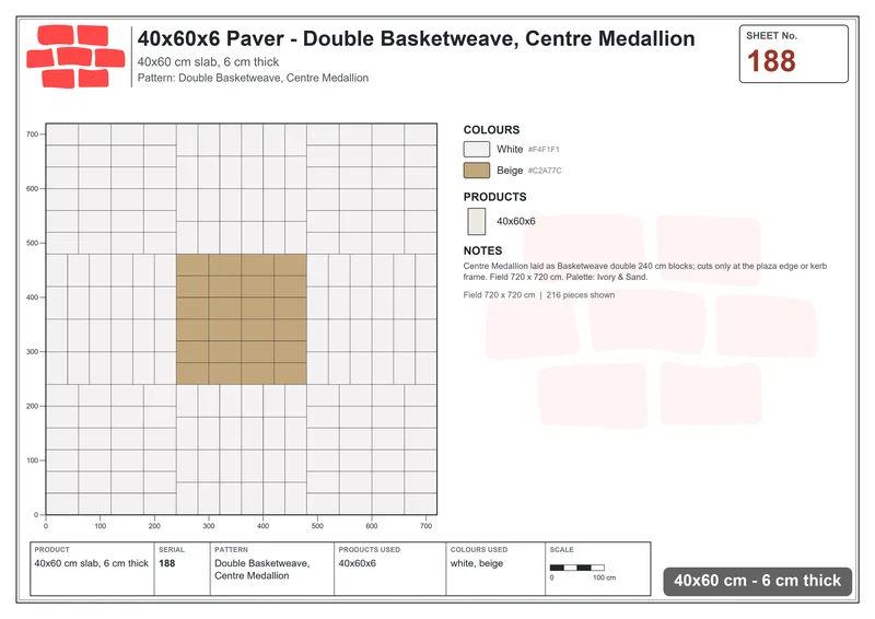 Interlock (Pasco) 40x60 cm · RC46-188 · Double Basketweave, Centre Medallion · Laying plan Interlock (Pasco) 40x60 cm · RC46-188 · Double Basketweave, Centre Medallion · Laying plan
