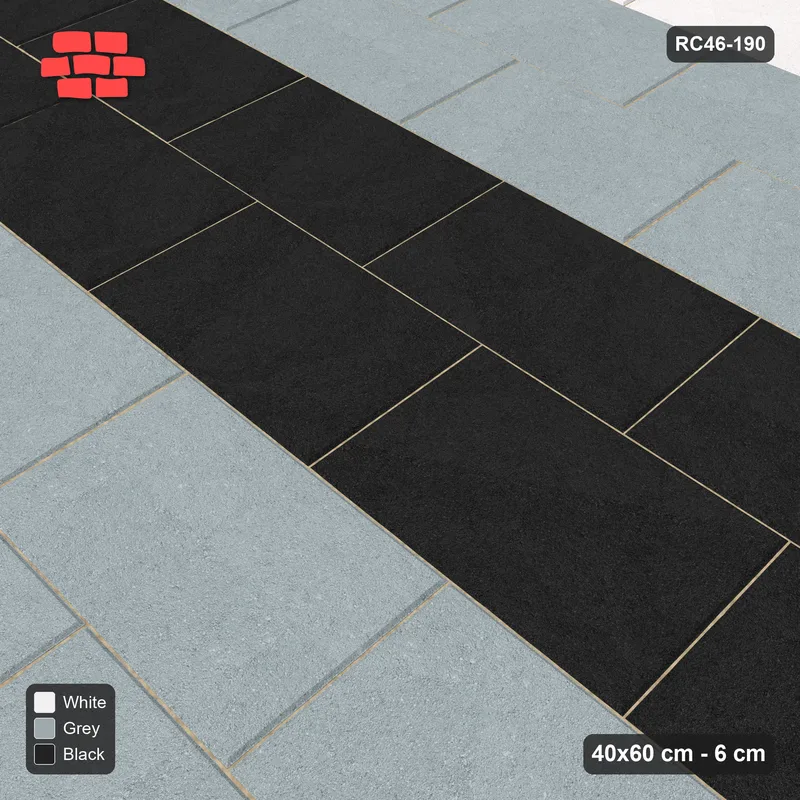 Interlock (Pasco) 40x60 cm · RC46-190 · Running Bond 1/2, Three-Tone Course Pairs in 25B Kerb Frame · Side view Interlock (Pasco) 40x60 cm · RC46-190 · Running Bond 1/2, Three-Tone Course Pairs in 25B Kerb Frame · Side view