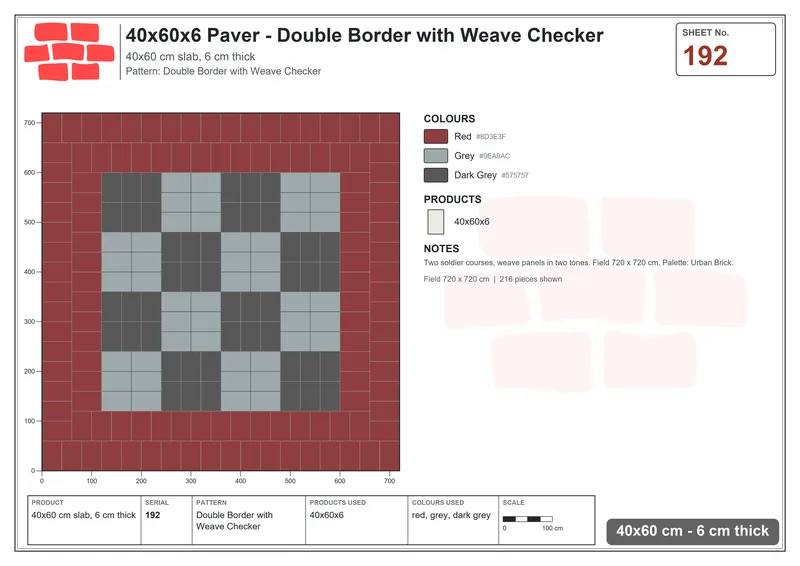 Interlock (Pasco) 40x60 cm · RC46-192 · Double Border with Weave Checker · Laying plan Interlock (Pasco) 40x60 cm · RC46-192 · Double Border with Weave Checker · Laying plan