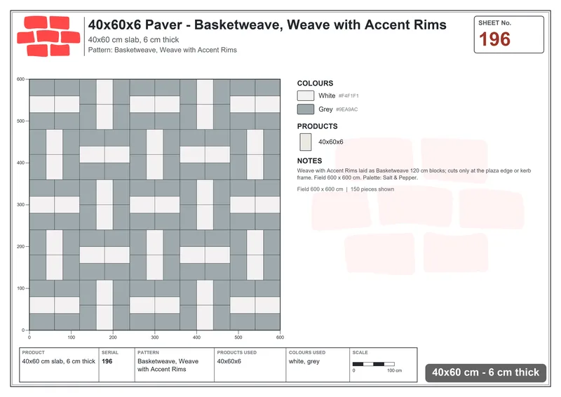Interlock (Pasco) 40x60 cm · RC46-196 · Basketweave, Weave with Accent Rims · Laying plan Interlock (Pasco) 40x60 cm · RC46-196 · Basketweave, Weave with Accent Rims · Laying plan