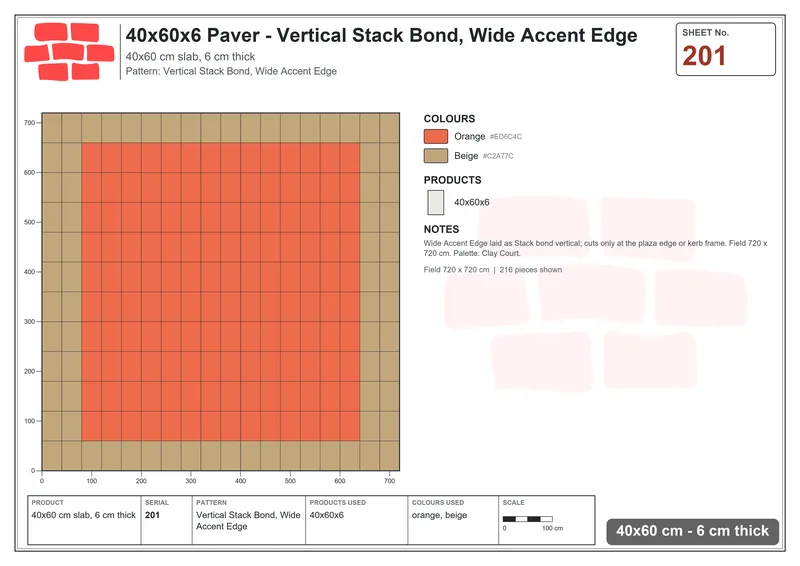 Interlock (Pasco) 40x60 cm · RC46-201 · Vertical Stack Bond, Wide Accent Edge · Laying plan Interlock (Pasco) 40x60 cm · RC46-201 · Vertical Stack Bond, Wide Accent Edge · Laying plan
