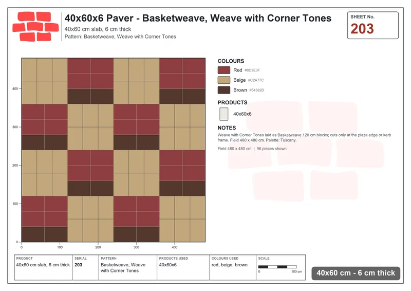 Interlock (Pasco) 40x60 cm · RC46-203 · Basketweave, Weave with Corner Tones · Laying plan Interlock (Pasco) 40x60 cm · RC46-203 · Basketweave, Weave with Corner Tones · Laying plan