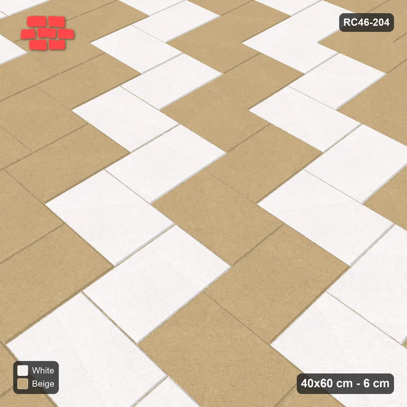 Interlock (Pasco) 40x60 cm · RC46-204 · Stepped Herringbone (3:2), Diagonal Stripes in 42F Kerb Frame · Side view Interlock (Pasco) 40x60 cm · RC46-204 · Stepped Herringbone (3:2), Diagonal Stripes in 42F Kerb Frame · Side view