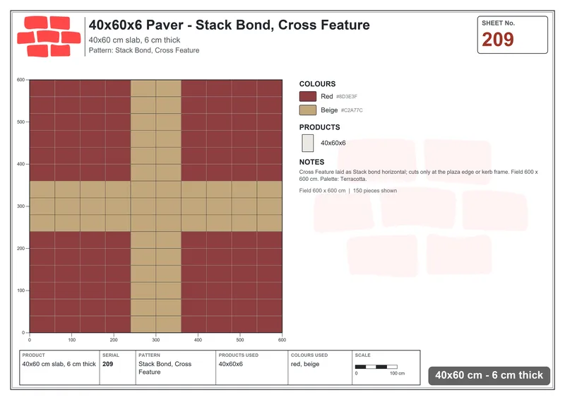 Interlock (Pasco) 40x60 cm · RC46-209 · Stack Bond, Cross Feature · Laying plan Interlock (Pasco) 40x60 cm · RC46-209 · Stack Bond, Cross Feature · Laying plan