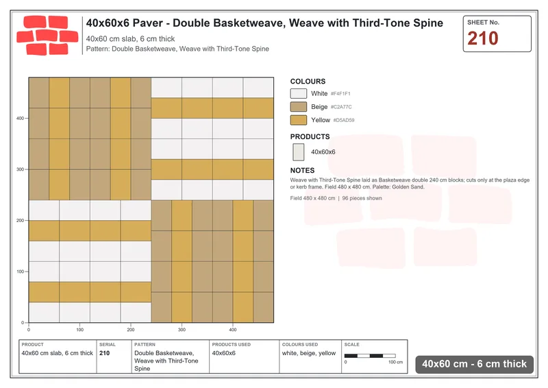 Interlock (Pasco) 40x60 cm · RC46-210 · Double Basketweave, Weave with Third-Tone Spine · Laying plan Interlock (Pasco) 40x60 cm · RC46-210 · Double Basketweave, Weave with Third-Tone Spine · Laying plan