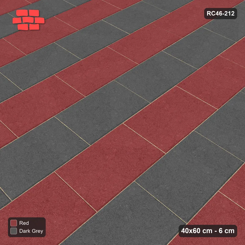 Interlock (Pasco) 40x60 cm · RC46-212 · Vertical Running Bond 1/2, Alternating Courses in 42B Kerb Frame · Side view Interlock (Pasco) 40x60 cm · RC46-212 · Vertical Running Bond 1/2, Alternating Courses in 42B Kerb Frame · Side view