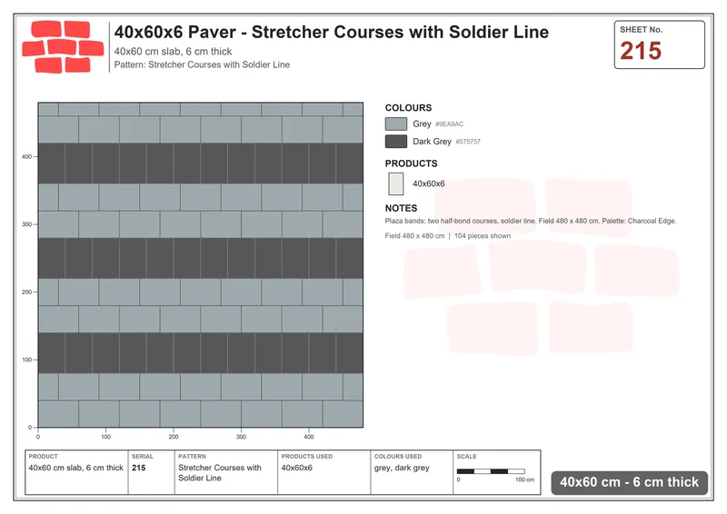 Interlock (Pasco) 40x60 cm · RC46-215 · Stretcher Courses with Soldier Line · Laying plan Interlock (Pasco) 40x60 cm · RC46-215 · Stretcher Courses with Soldier Line · Laying plan
