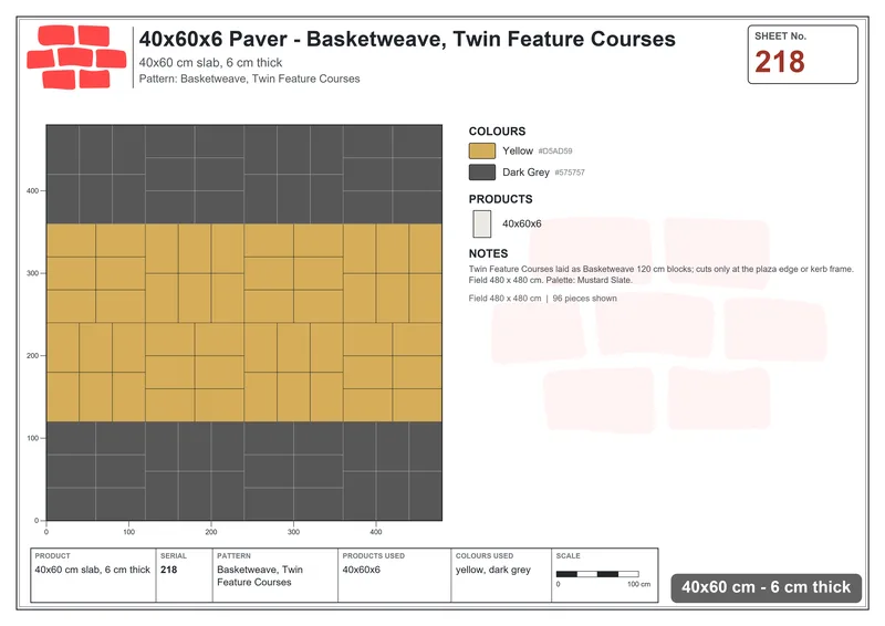 Interlock (Pasco) 40x60 cm · RC46-218 · Basketweave, Twin Feature Courses · Laying plan Interlock (Pasco) 40x60 cm · RC46-218 · Basketweave, Twin Feature Courses · Laying plan