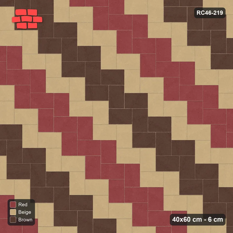 Interlock (Pasco) 40x60 cm · RC46-219 · Stepped Herringbone (3:2), Three-Tone Diagonal · Top view Interlock (Pasco) 40x60 cm · RC46-219 · Stepped Herringbone (3:2), Three-Tone Diagonal · Top view