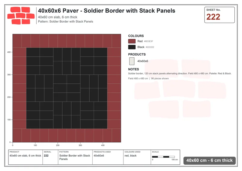 Interlock (Pasco) 40x60 cm · RC46-222 · Soldier Border with Stack Panels · Laying plan Interlock (Pasco) 40x60 cm · RC46-222 · Soldier Border with Stack Panels · Laying plan