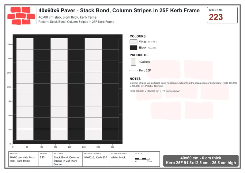 Interlock (Pasco) 40x60 cm · RC46-223 · Stack Bond, Column Stripes in 25F Kerb Frame · Laying plan Interlock (Pasco) 40x60 cm · RC46-223 · Stack Bond, Column Stripes in 25F Kerb Frame · Laying plan